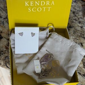 Kendra Scott Ainsley Adjustable Necklace and Heart Earrings with Amethyst Stones